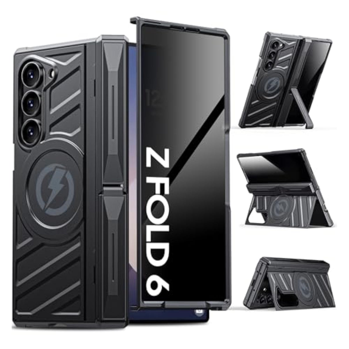 Magnetic For Samsung Z-Fold-6 Case: Armor Phone Case [Compatible With Magsafe][Privacy Screen Protector][Hinge Protection][Dual Kickstand] Shockproof Tpu+Pc Cover For Zfold 6 5G 2024