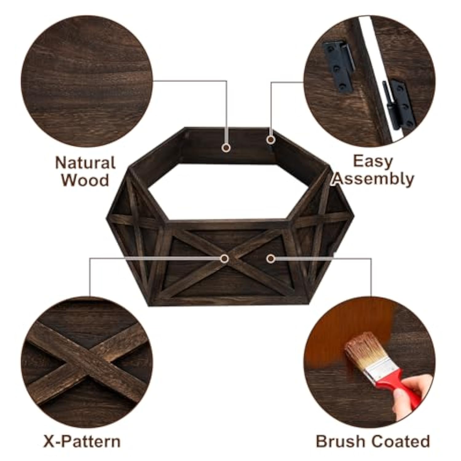 45In Extra Large Wood Christmas Tree Collar,Brown Wooden Hexagon Tree Base Cover For Artificial Tree,Vintage Rustic Farmhouse Tree Skirt For 8-12Ft Tree,Fit 44'' Tree Stand