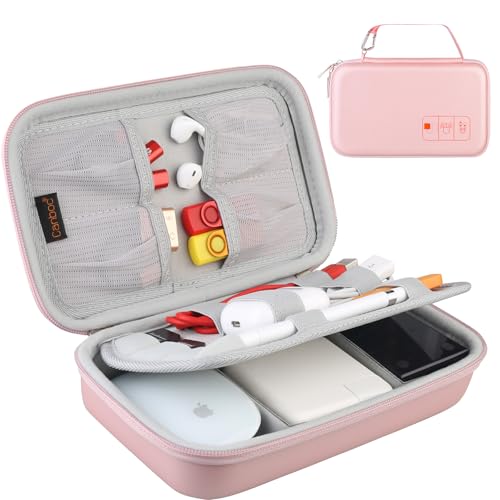 Hard Electronic Organizer Travel Case Electronics Accessories Cable Gadget Wire Storage Tech Bag Double Layer Shockproof Box For Charger Cord Flash Drive Mouse Apple Pencil Power Bank,Rose Gold