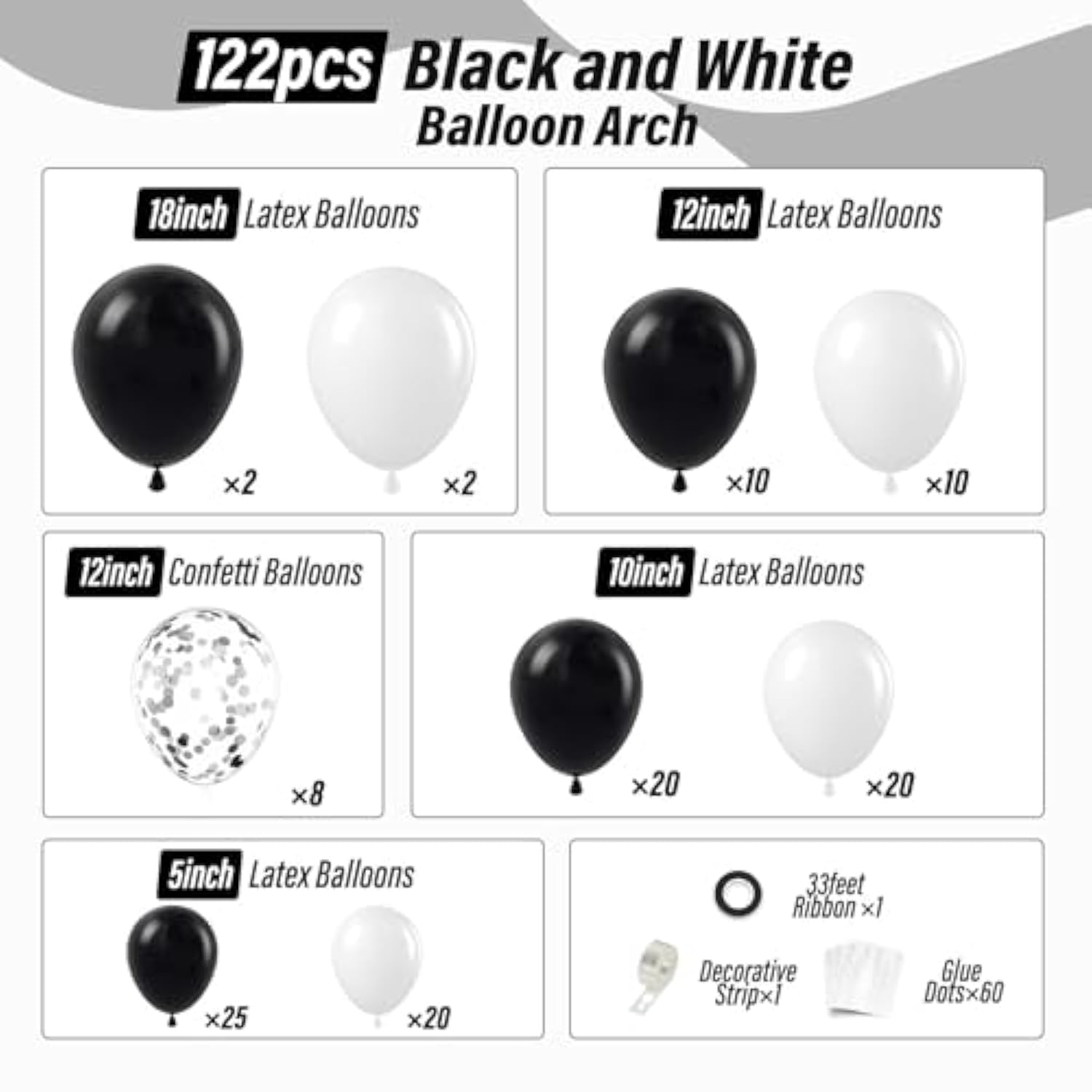 Black And White Balloon Arch Kit, Black And White Balloons With Silver Confetti Balloons For Birthday Graduation Engagement Baby Shower Party Decorations