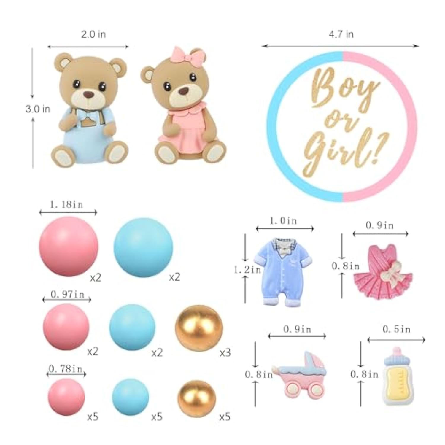 Bear Cake Toppers & Gender Reveal Balls Boy/Girl Shower Party Decorations