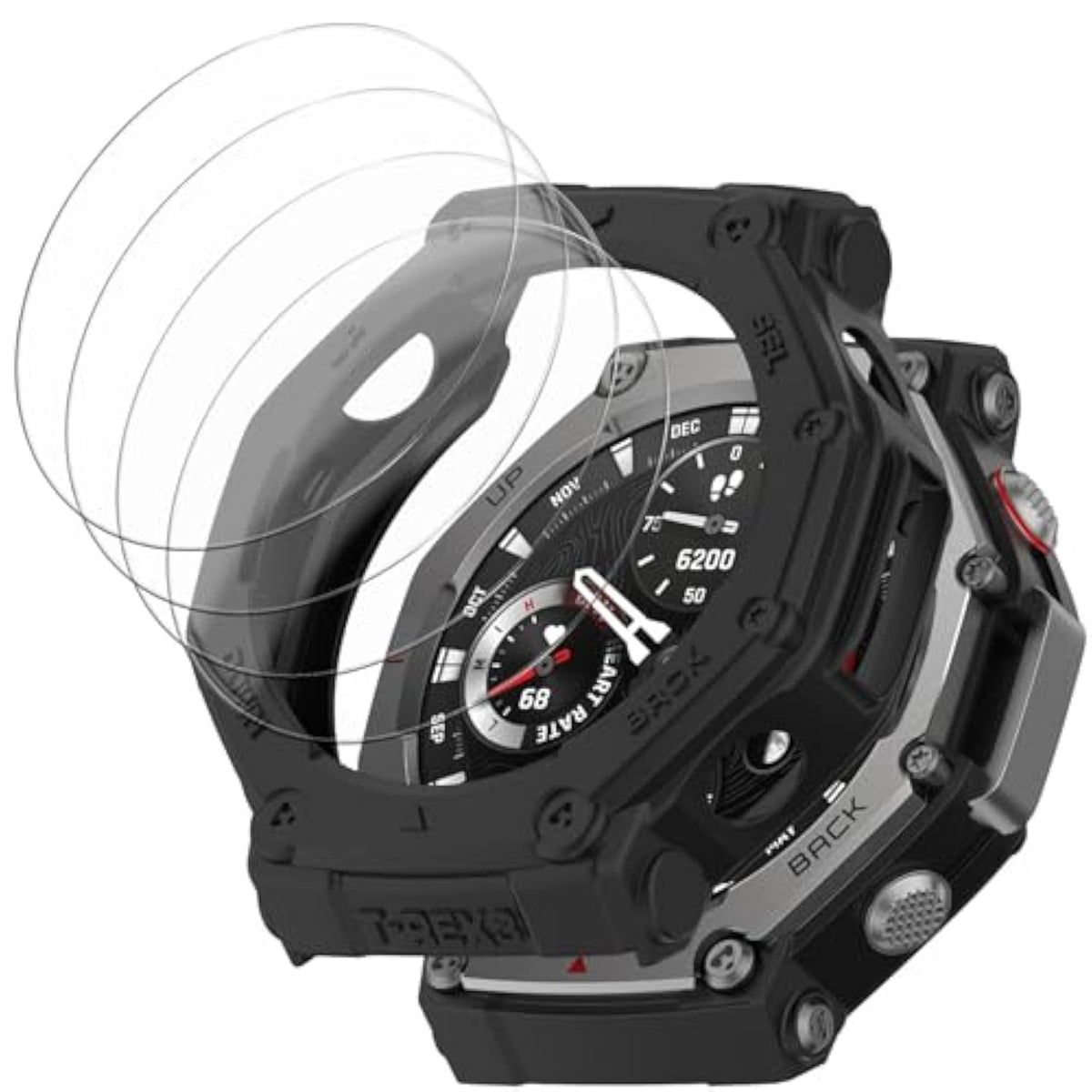 [1+4 Pack] Case With Tempered Glass Screen Protector Compatible With Amazfit T-Rex 3, Bumper Full Coverage Protective Soft Cases Face Cover For Amazfit T-Rex 3 Black