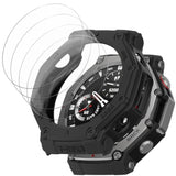 [1+4 Pack] Case With Tempered Glass Screen Protector Compatible With Amazfit T-Rex 3, Bumper Full Coverage Protective Soft Cases Face Cover For Amazfit T-Rex 3 Black