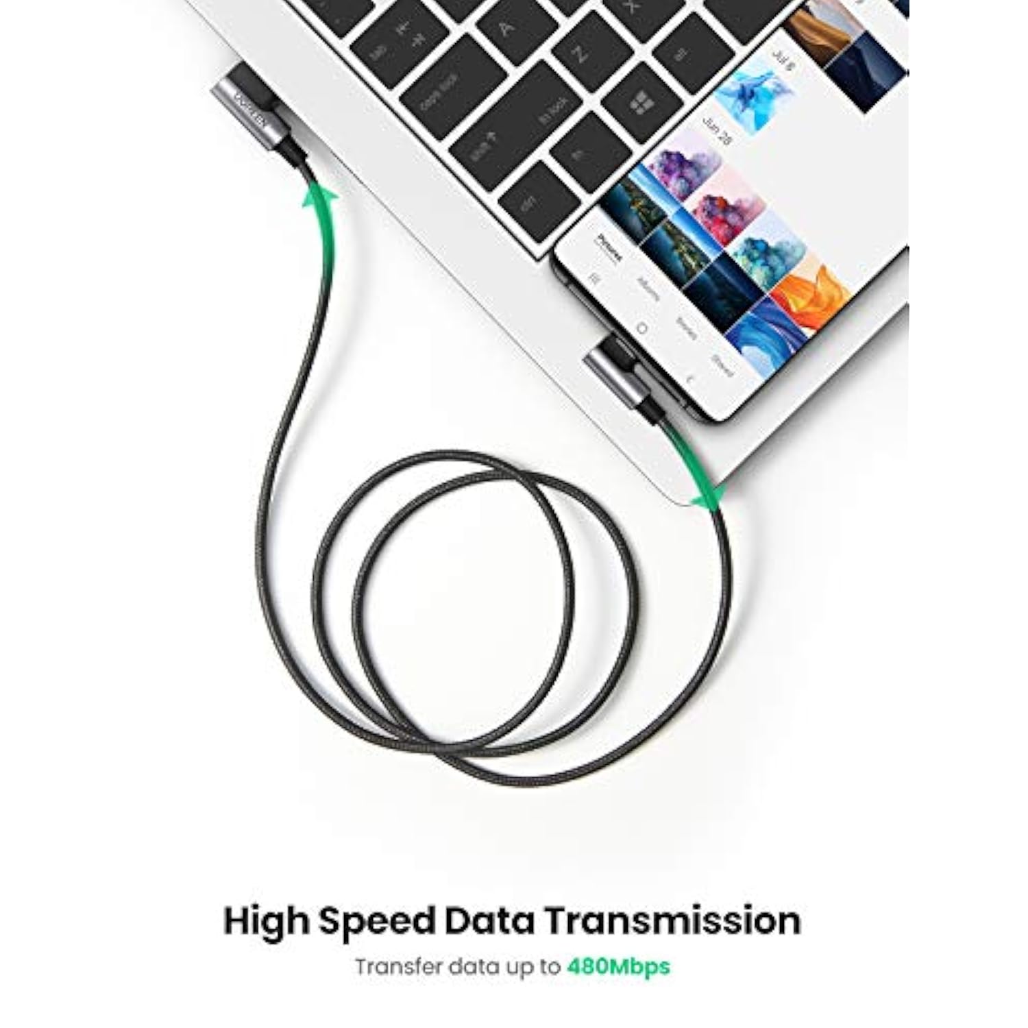 UGREEN USB to USB C Cable 90 Degree USB C Fast Charging Cord Compatible with iPhone 16/16 Plus/16 Pro/16 Pro Max/15/Samsung Galaxy S10/S10+/Pixel 7/6a/LG G8/G7/Pixel/Switch, etc. 6.6FT