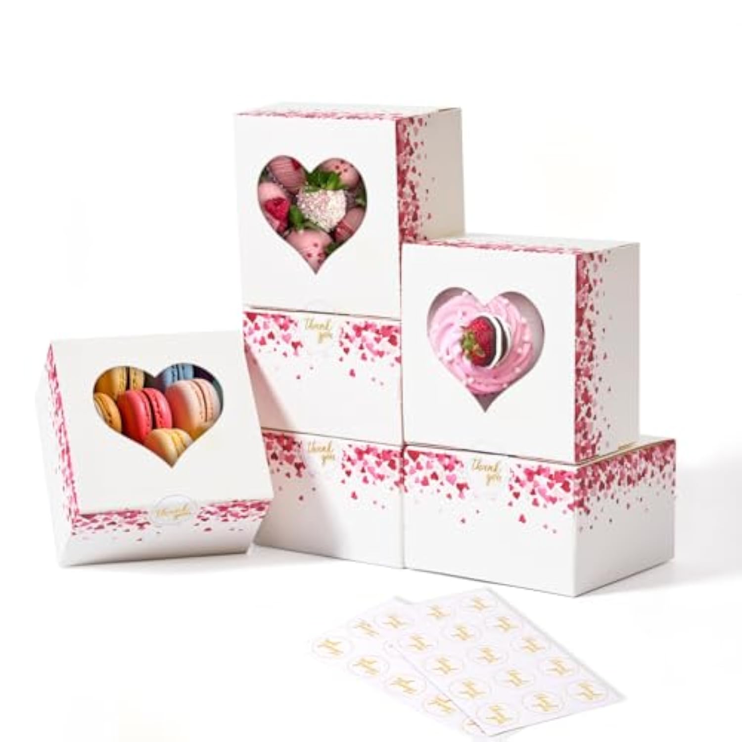 4-Inch Kids Valentines Cookie Boxes 25 Pcs Heart - Bakery Treat Boxes For Mothers Day Gifting, Wedding To-Go Containers For Favors Cake Slice, Macarons, Donuts 4X4X2.5