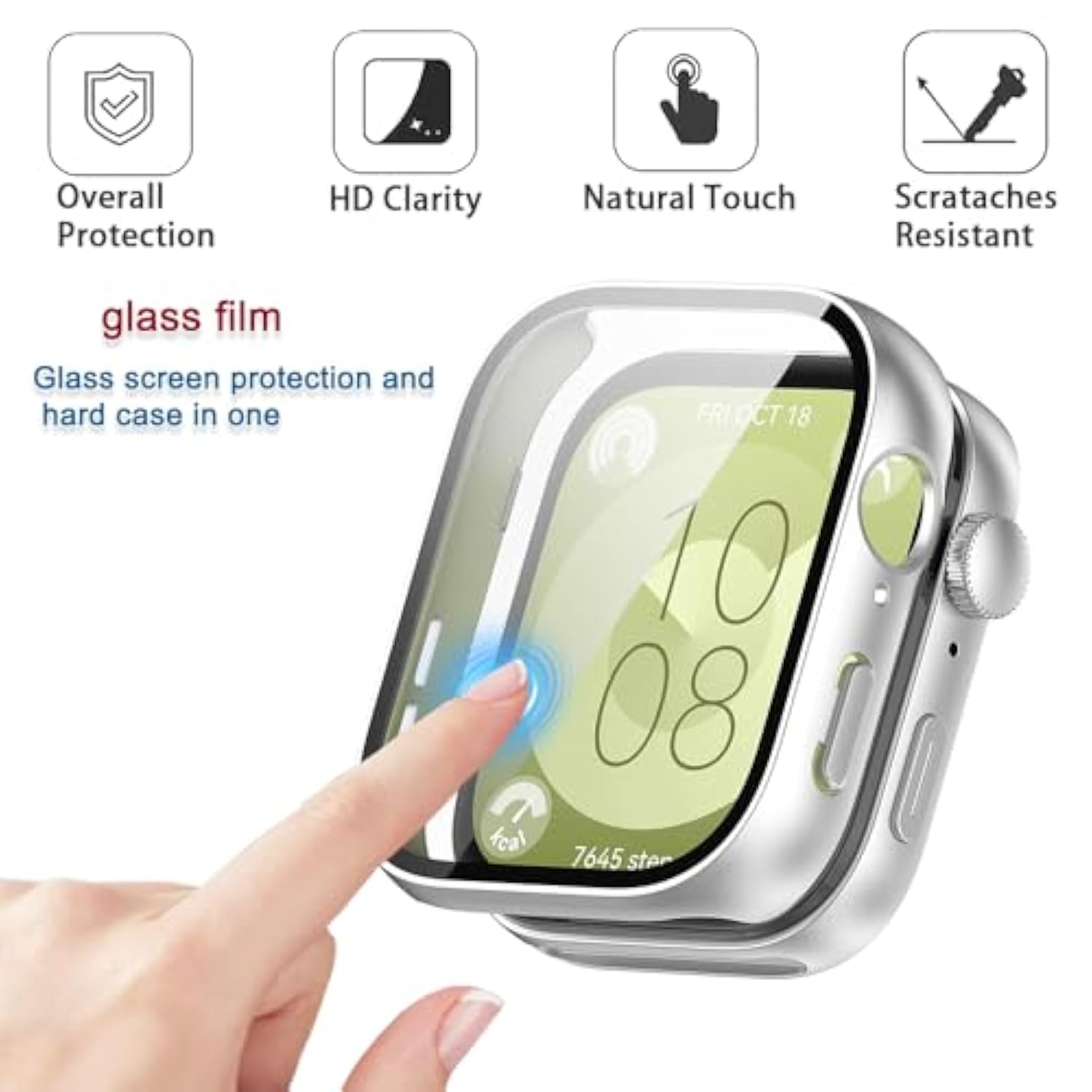 Smartwatch Case Compatible For Huawei Watch Fit 3 Screen Protector, Pc Hard Ultra Bright Tempered Glass One Piece Full Screen Protective Cases (Pack Of 3)