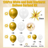White & Gold Balloon Arch Kit  130pcs for Parties, Weddings, Showers and Celebrations