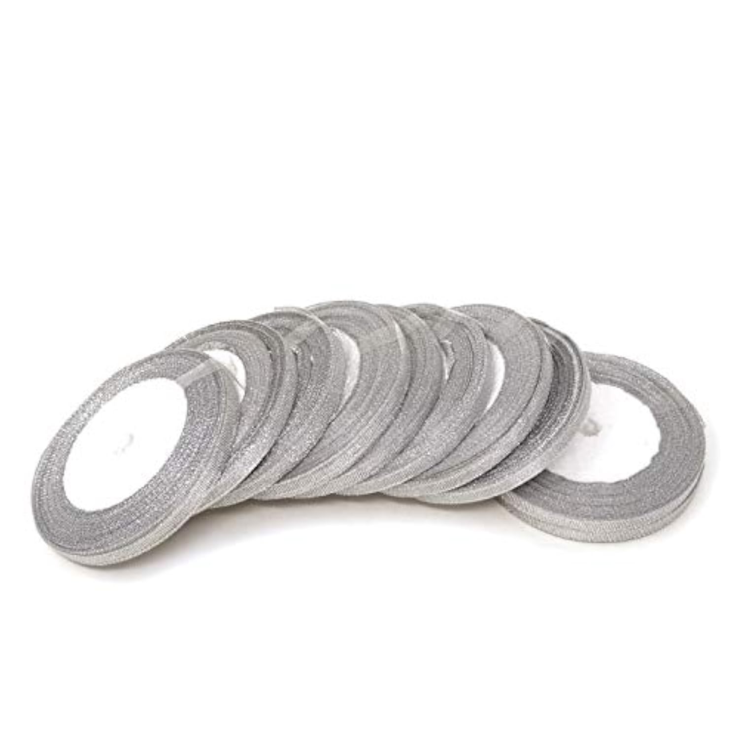 10Rolls 250Yards/228Meters 1/4 Inch Wide Sparkle Silver Organza Ribbon