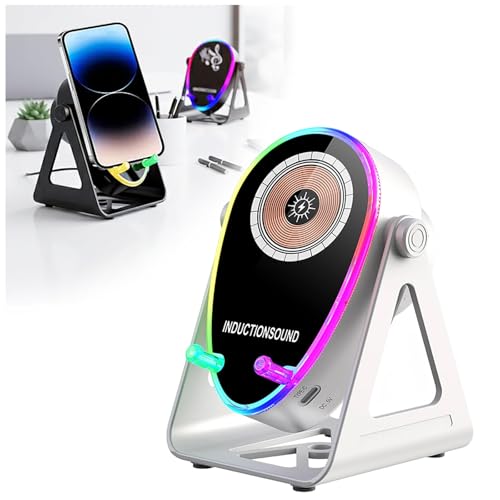 5-in-1 Wireless Induction Bluetooth Speaker with Phone Stand, Wireless Charging, 4-13" Device Fit, 1800mAh RGB Lighting Induction Speaker for Men