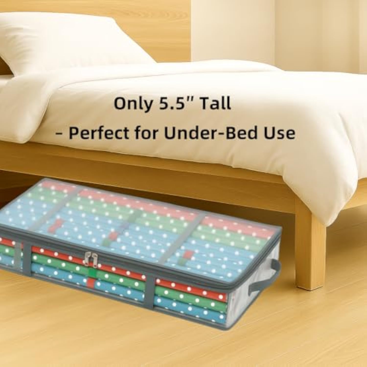 Christmas Wrapping Paper Storage Bag – Clear 31.5×17.3×5.5 In Organizer Fits 30? Rolls, Includes 30 Color Wrapping Paper Roll Holder + 2 Compression Straps, Under Bed Poster Holder