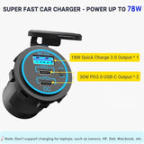 Usb C Car Charger Socket 12V Usb Outlet 2 Pack,78W Rv Usb Outlet Dual 30W Pd Usb-C And 18W Qc3.0 Car Usb Port With Button Switch Waterproof For Car Rv Boat Marine Truck Motorcycle Ect