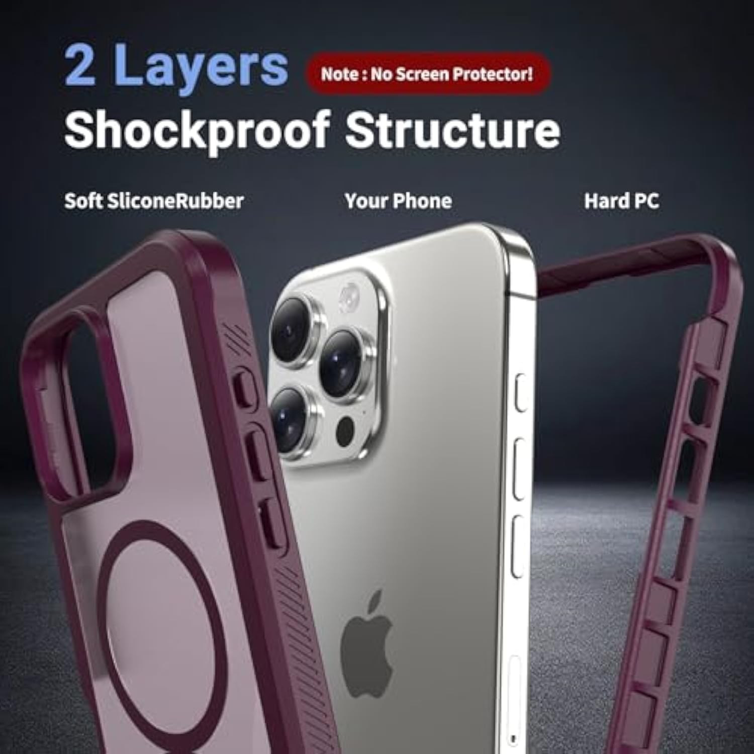 For Iphone 16 Pro Max Case, [Compatible With Magsafe][Military Grade Drop Protection][Heavy Duty Protection][Non-Slip][Shockproof] 2-Layer Durable Bumper Phone Case 6.9''-Wine Red