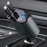 Retractable Car Charger, 4 In 1 Fast Cell Phone Automobile Chargers, With 2.7Ft Retractable Cables And 2 Usb Ports, Compatible With Iphone16/15/14/13 Pro Max, Galaxy S23/ S22 Phones Charging