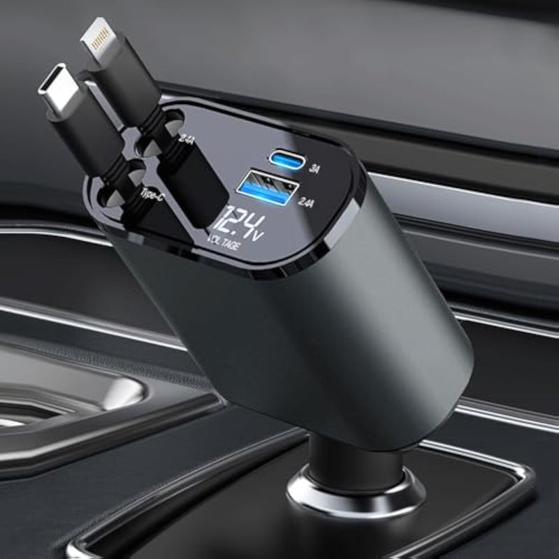 Retractable Car Charger, 4 In 1 Fast Cell Phone Automobile Chargers, With 2.7Ft Retractable Cables And 2 Usb Ports, Compatible With Iphone16/15/14/13 Pro Max, Galaxy S23/ S22 Phones Charging