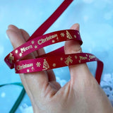 50 Yards Merry Christmas Ribbon Christmas Tree Bells Snowflake, 3/8 Inch Wide Satin Ribbons For Festival Holiday Party Decoration Gift Wrapping Crafts (Wine Red)