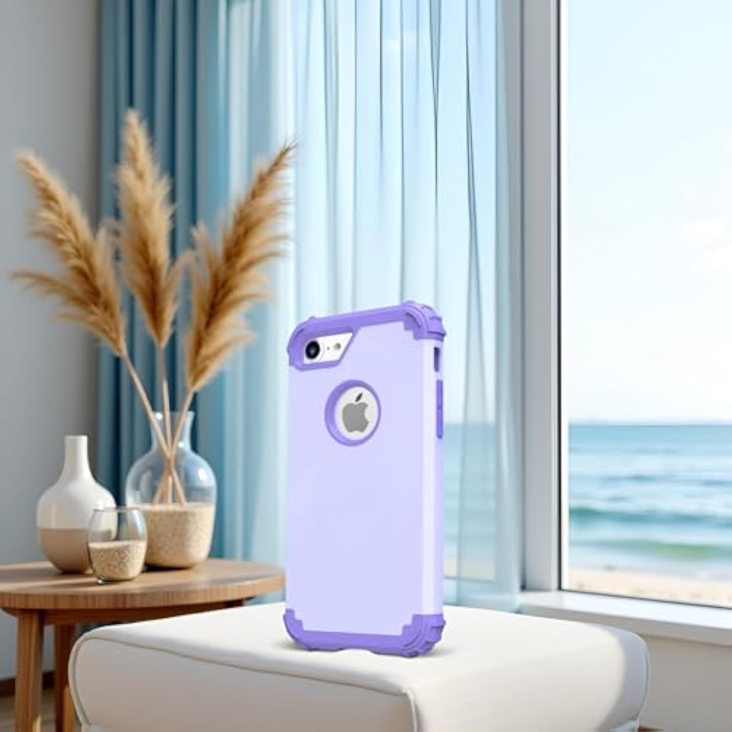 For Iphone 8 Case & For Iphone 7 Case With Screen Protector (Tempered Glass),3 In 1 Shockproof Hybrid Heavy Duty Hard Pc Cover Soft Silicone Sturdy Bumper Full Body Sturdy Case, Purple