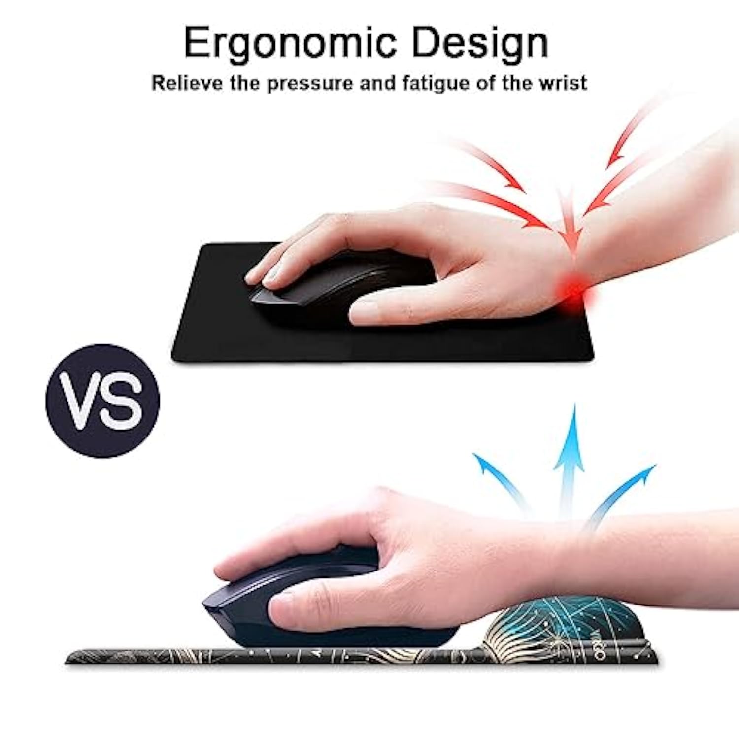 Mouse Pad With Wrist Support, Non Slip Mousepad Wrist Rest For Office, Computer, Laptop & Mac- Durable & Comfortable & Lightweight Ergonomic Support Mouse Mat Moon Stars