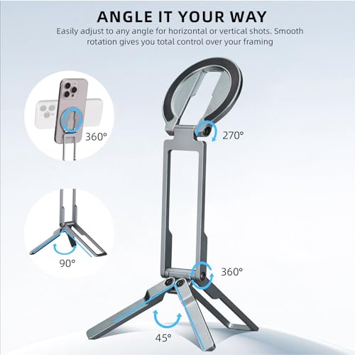 Ultra-Thin Aluminum Magnetic Phone Tripod Holder Mount Stand, MG-06 Air Mini Pocket Cell Phone Stand, Compatible with MagSafe for iPhone 17 16 15 14
