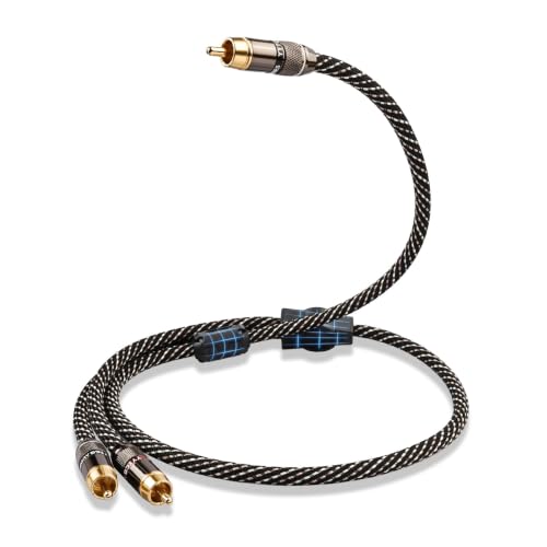 Audiophile HiFi Audio RCA Cables - RCA Splitter 1 Male 2 Male,15 AWG,4N OFC Core,Gold-Plated Plugs,with Nylon Braid,Subwoofer Cable,Compatible with