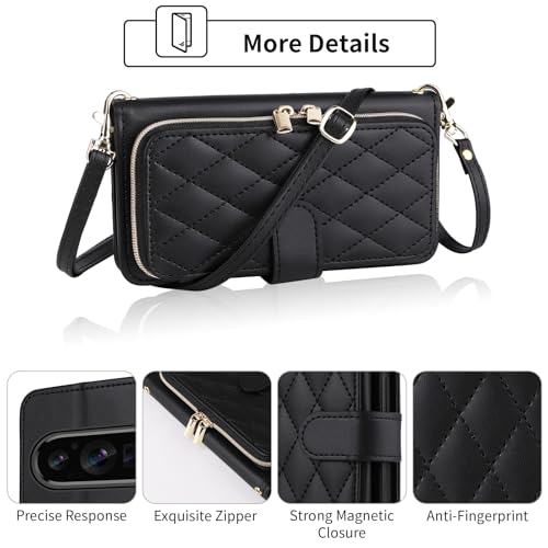 Argyle Wallet Case for Google Pixel 9/9 Pro/10/10 Pro 5G with Wrist/Shoulder Strap Card Slots Zipper Purse Luxury PU Leather Stand Phone Cover for