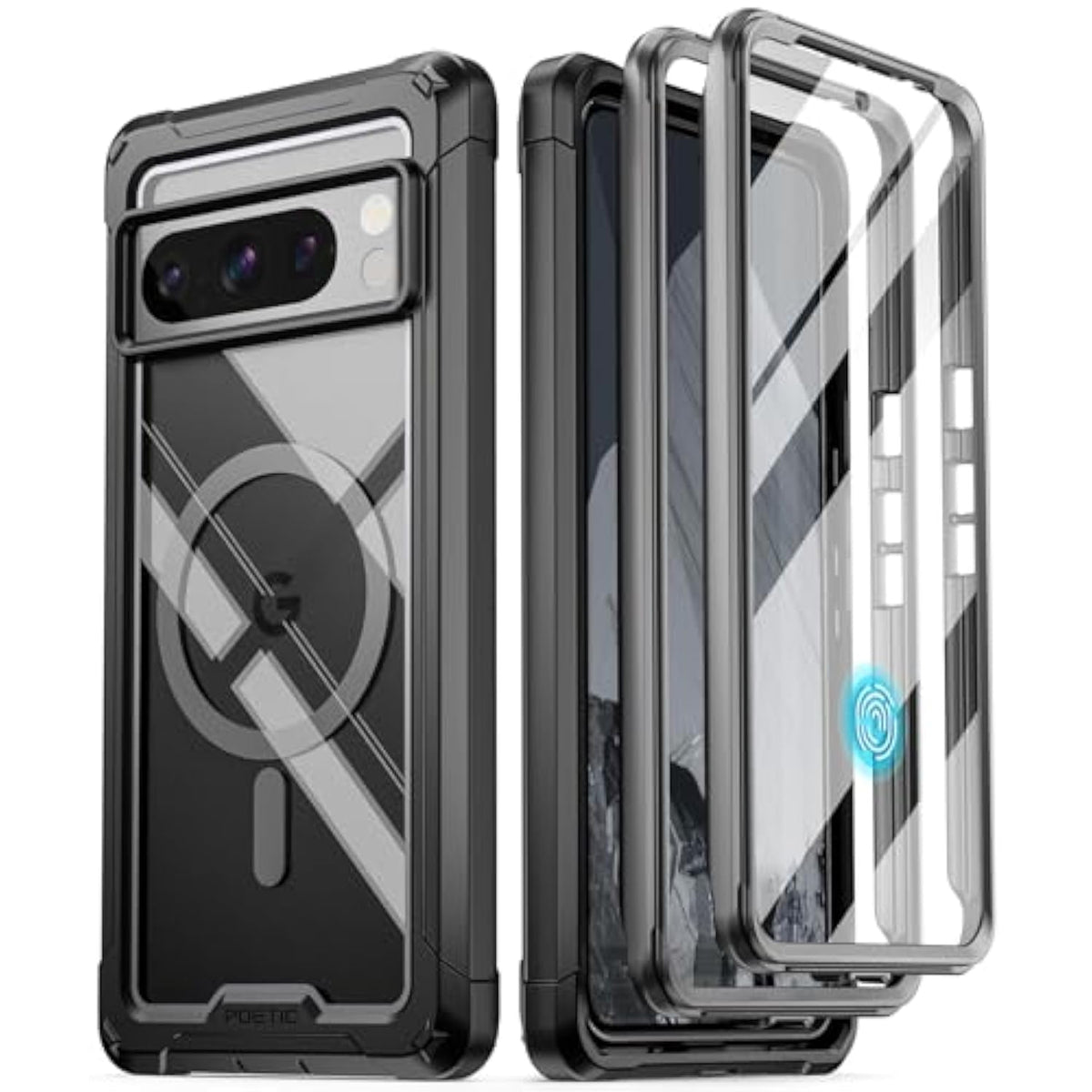 Guardian Magpro Case Compatible With Pixel 8 Pro 5G,[Compatible With Magsafe] Built-In Screen Protector Work With Fingerprint Id, Full Body Shockproof Rugged Clear Cover Case, Black/Clear