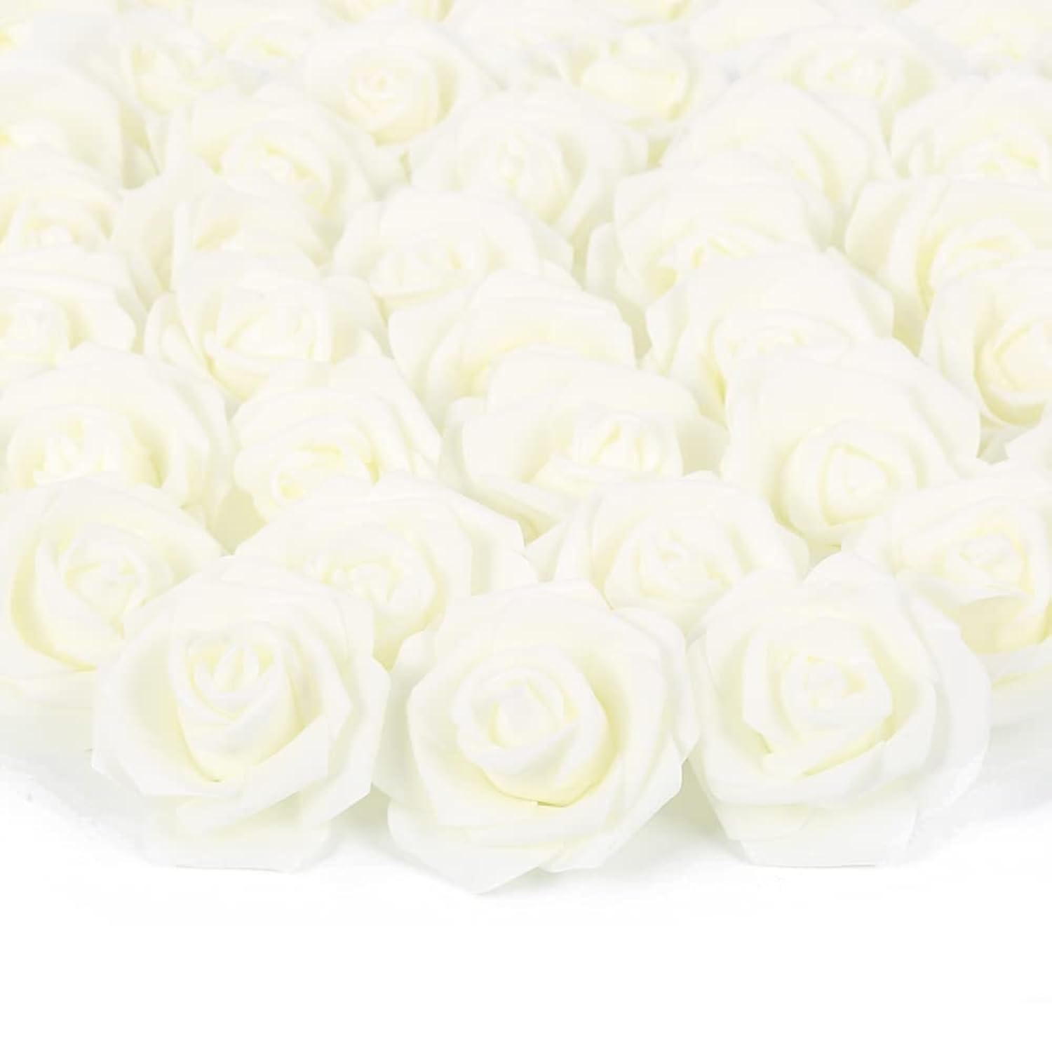 Artificial Rose Flower Heads, 100Pcs Ivory Fake Roses Artificial Flower Foam Rose For Diy Wedding Bouquets Centerpieces Arrangements Party Baby Shower Home Decor (Stemless, Ivory)
