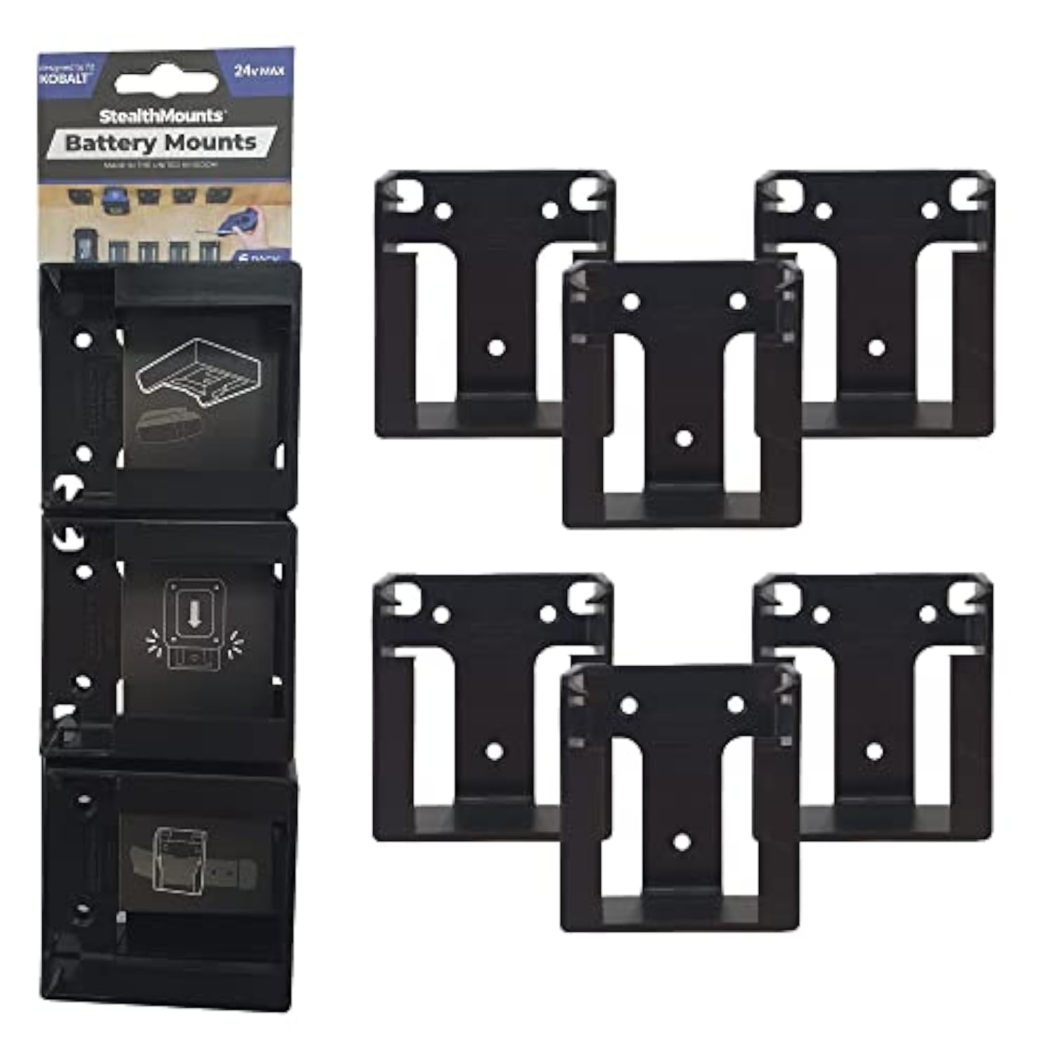 Battery Holder Compatible With Kobalt 24V (6 Pack) - Black | Battery Mounts | Made In The Uk