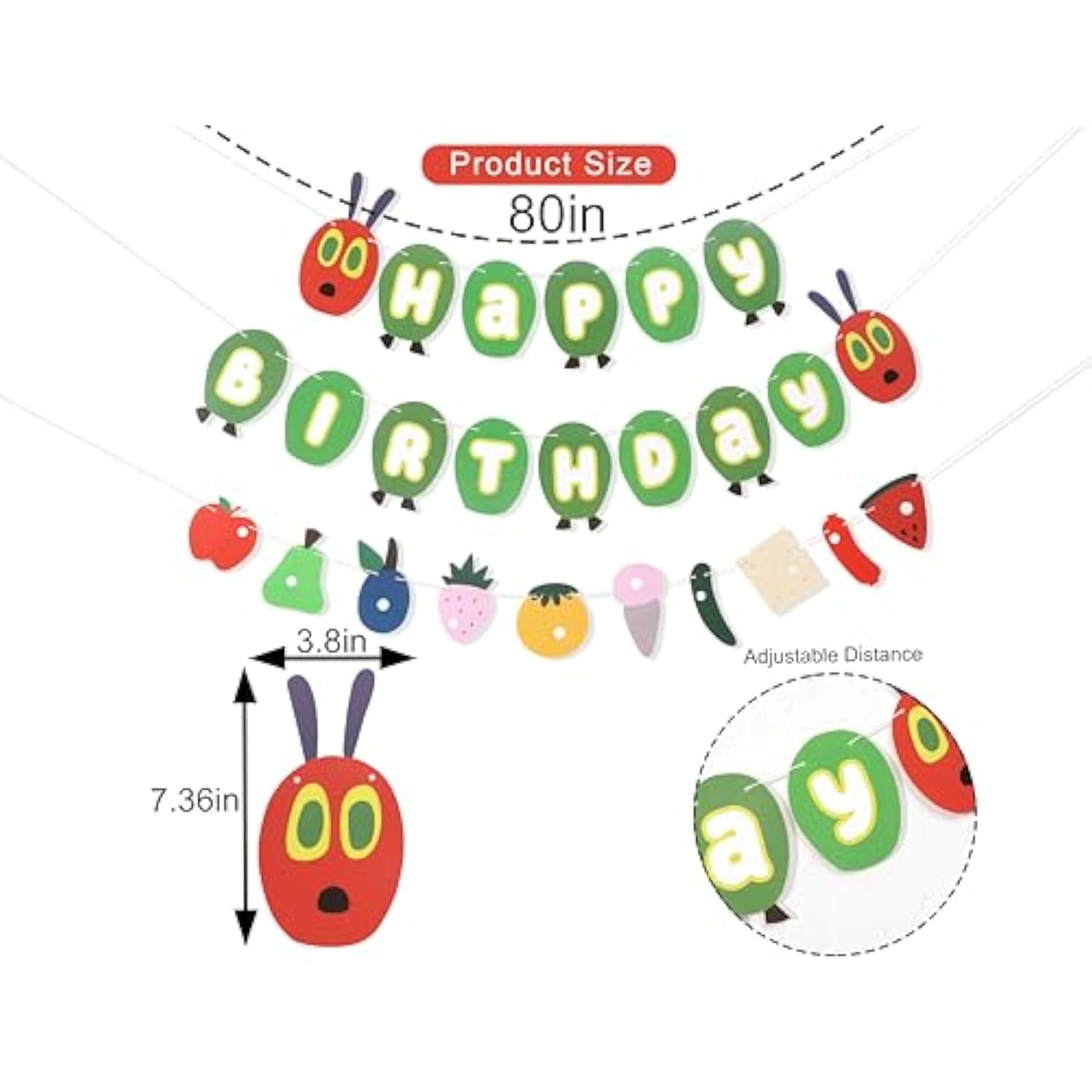 Hungry Caterpillar Birthday Banner & Decor Set – Fruit Garland and Cake Smash Props