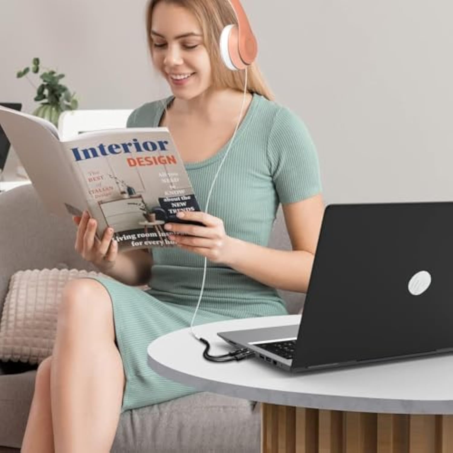 Headphone Splitter Cable For Computer, 3.5Mm Female To 2 Dual Male Microphone/Audio Y Splitter, Stereo Jack Gaming Headset To Pc/Laptop Adapter (Black)