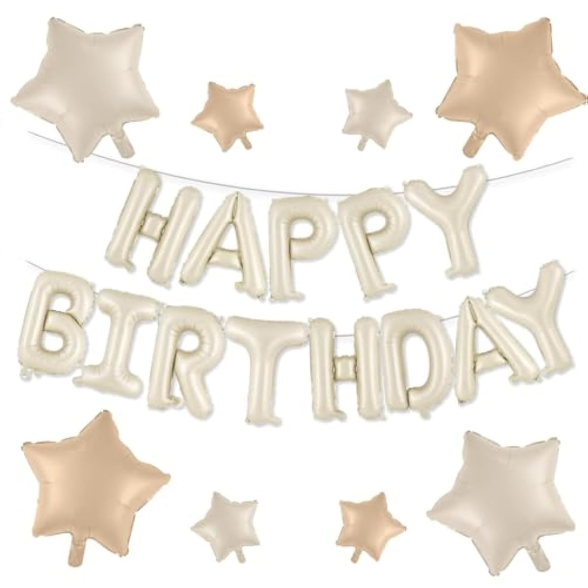 Happy Birthday Cream Foil Balloon Set with Star Balloons