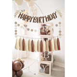17Pcs Brown Tan Neutral Bithday Sign Banner Beige Cream Nude Party Tassel Garland Circle Dot Hanging Paper Streamers Backdrop Bear Birthday Table Wall Décor