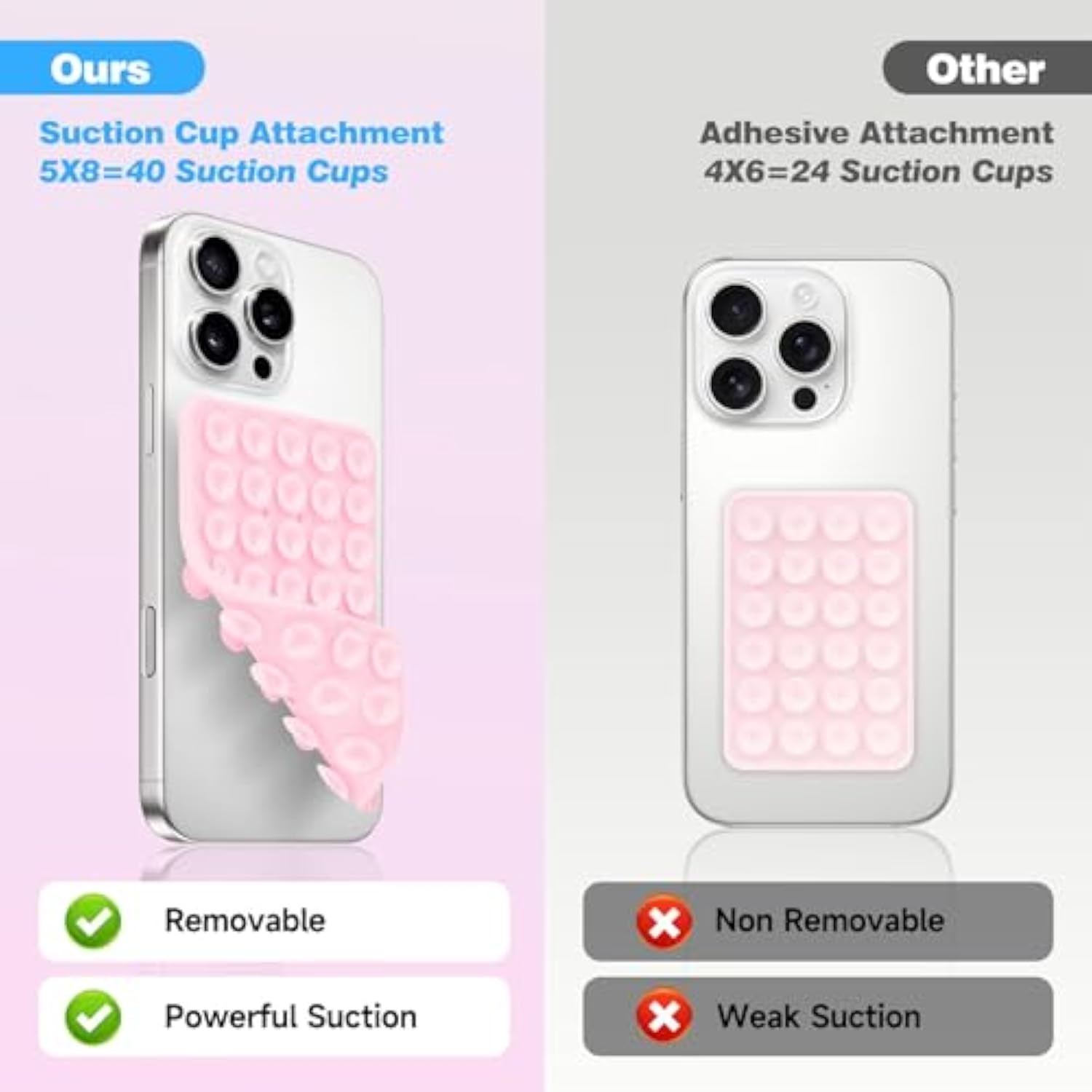 Double-Sided Silicone Suction Phone Mount Hands-Free Grip Light Pink