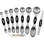 Stainless Steel Magnetic Measuring Spoons Set With Strong N45 Magnets, Heavy Duty Metal Kitchen Gadgets For Baking & Cooking, Fits In Most Kitchen Spice Jars, Set Of 8 With Leveler, Black