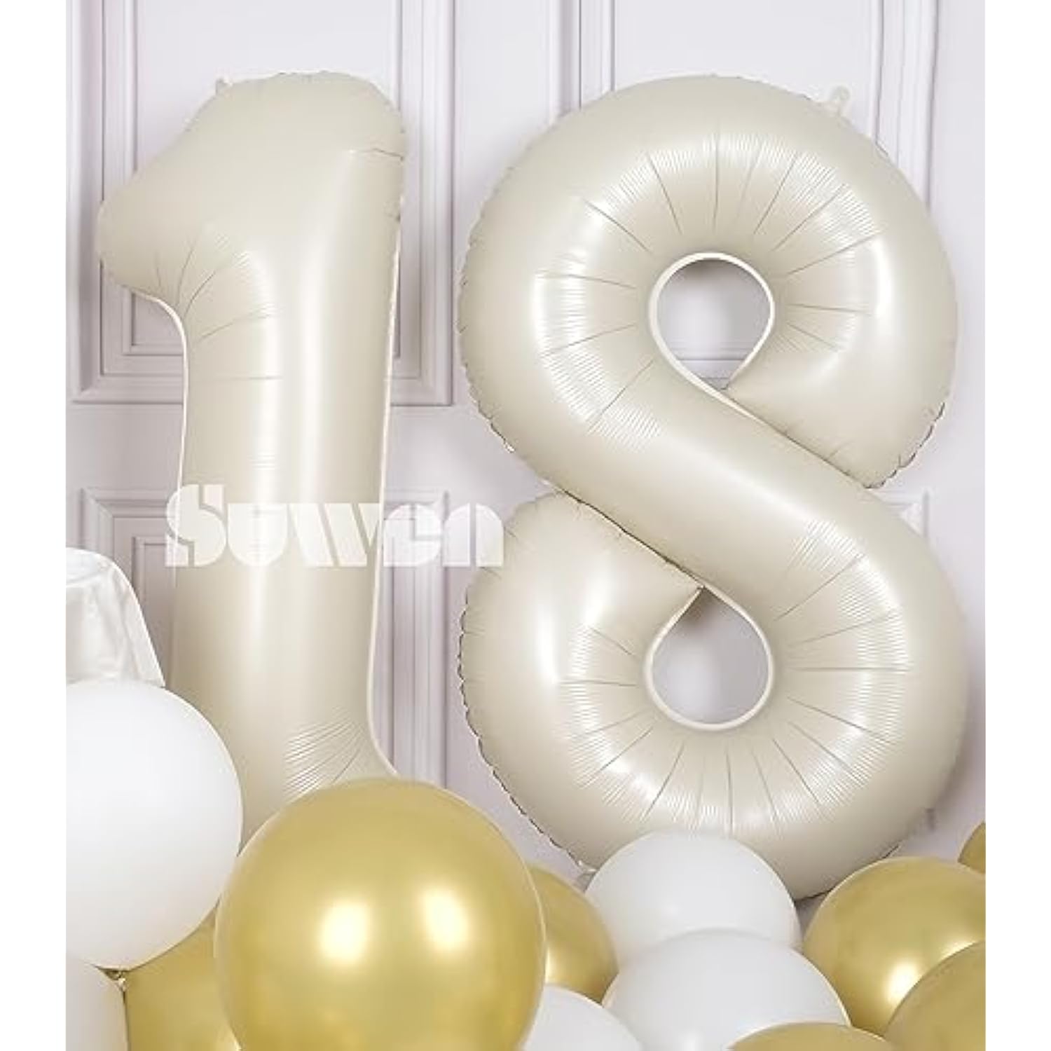 40 Inch Cream White Large 18 Number Balloons Big Foil Helium Number Balloons 0-9 Jumbo Happy 18Th Mylar Birthday Party Decorations For Boy Or Girl 81 Anniversary Party Supplies