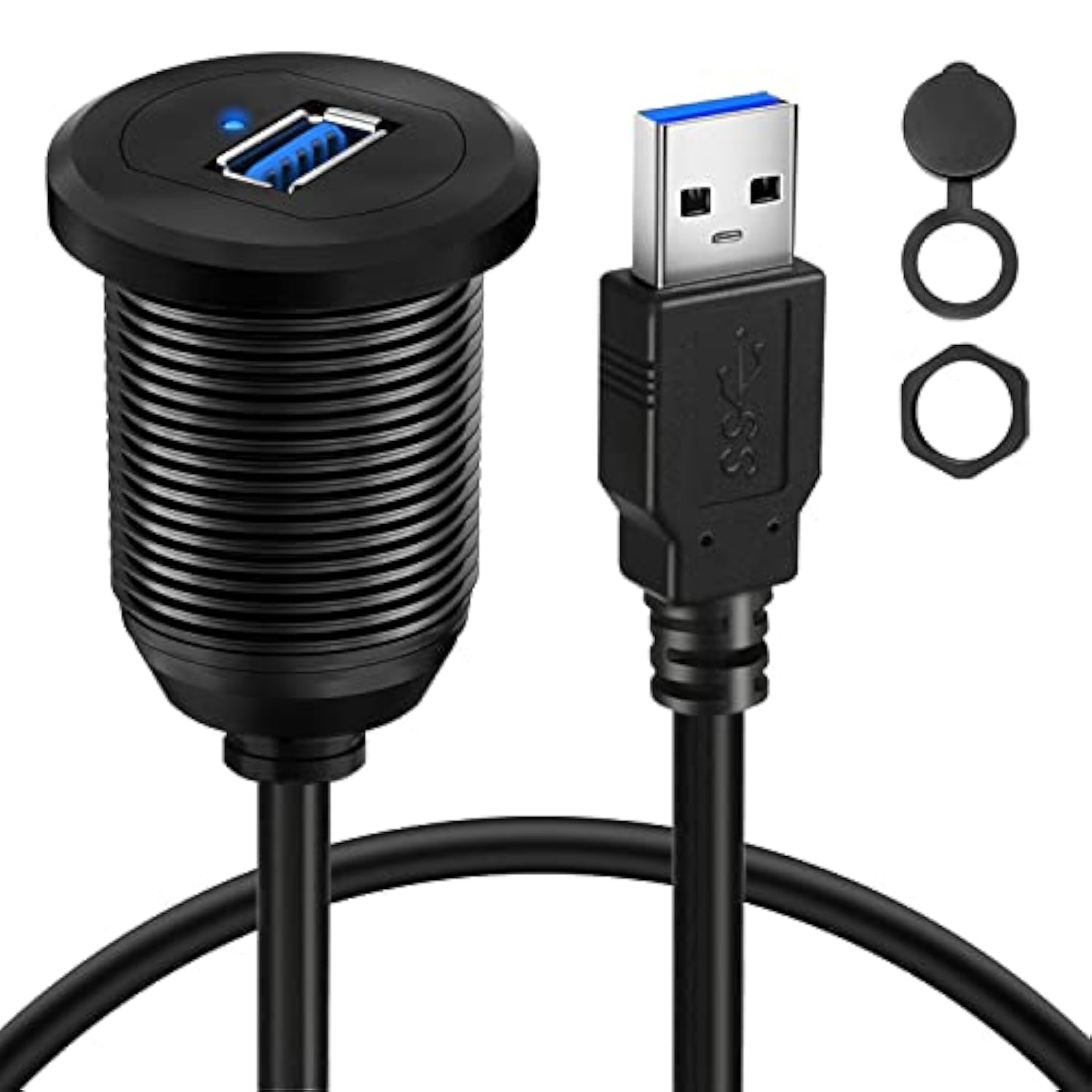 Alloy Single Port Usb 3.0 Dashboard Port Car Mount Flush Cable, Male To Female