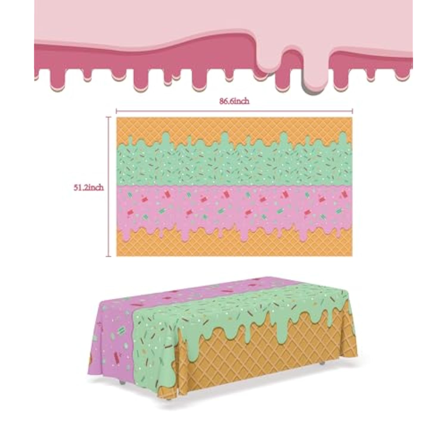 Ice Cream Party Decorations - Disposable Tablecloth For Ice Cream Birthday Party Decorations - Plastic Table Cover For Summer Bar Party Banner,2 Pack