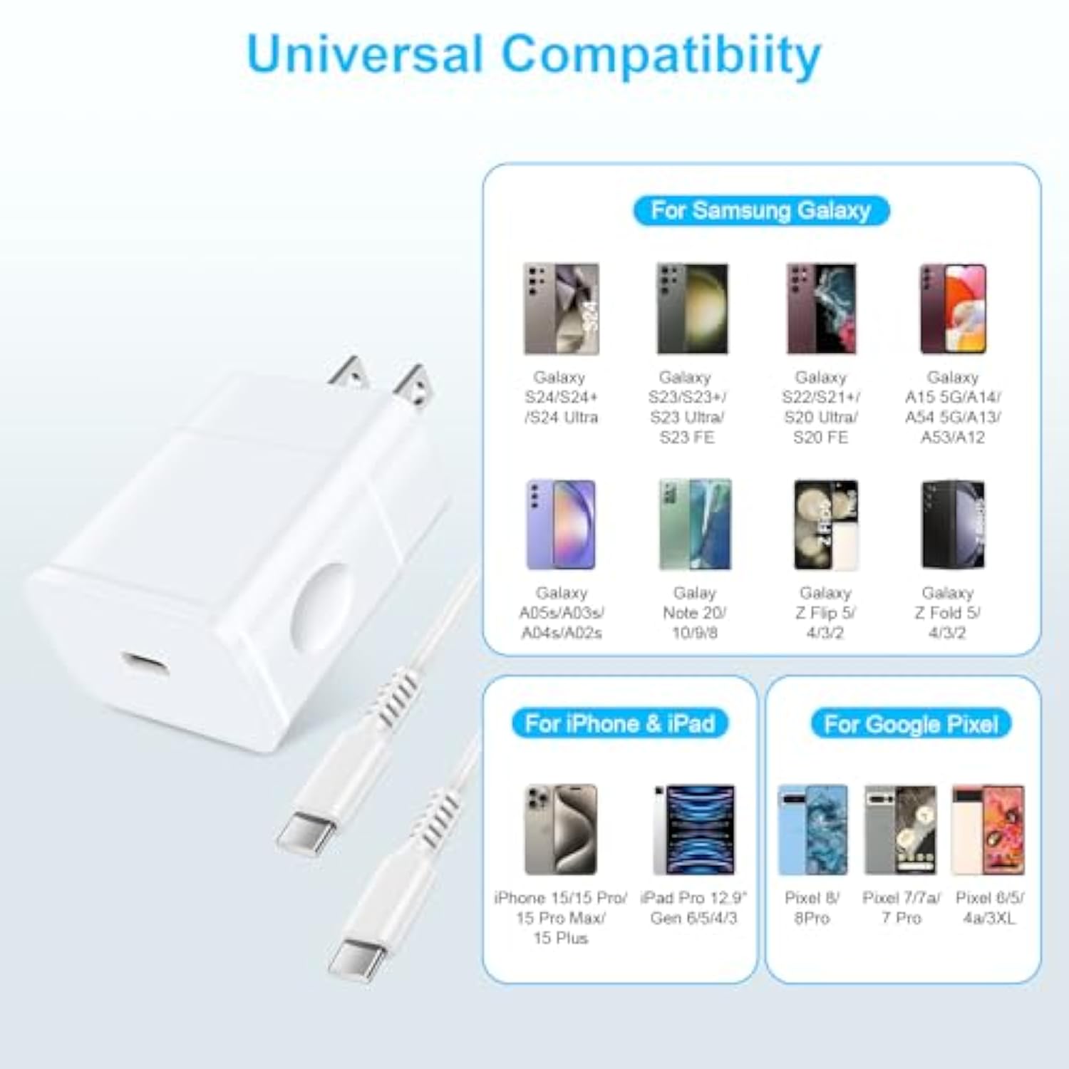 25W Super Fast Charger For Samsung Galaxy A17 A56 5G A36 A26 A16 A15 A14 5G A06 A35 A55 A13 A12 A53 A54 A55 A03S S25 Ultra S24 S23 S22 S21, Usb C Wall Charger Fast Charging Block With 6Ft Type C Cable