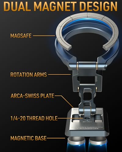 Dual Magnetic Phone Holder Gym Magnetic Stand,Tripod Phone Mount (1/4'' Hole& ARCA-Swiss),Portable Phone Grip for iPhone