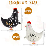 6 Pcs Walking Chicken Balloons, Aluminum Foil Chicken Party Decorations White And Black Chicken Walking Balloons For Birthday Baby Shower Farm Animal Theme Party, 20 Inch