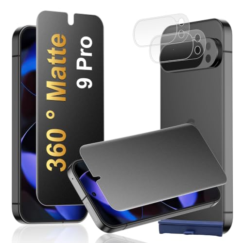 [2+2 Pack] 4 Way 360 ° Matte Privacy Screen Protector for Google Pixel 9 Pro with Camera Lens Protector, Fingerprint Sensor Compatible, Anti-Glare