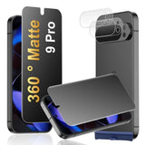 [2+2 Pack] 4 Way 360 ° Matte Privacy Screen Protector for Google Pixel 9 Pro with Camera Lens Protector, Fingerprint Sensor Compatible, Anti-Glare