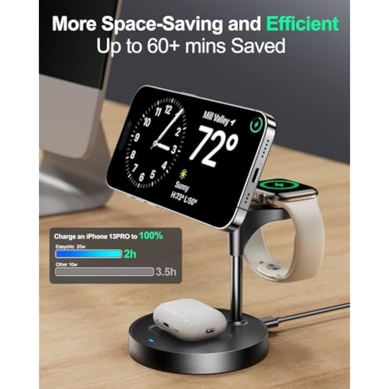 3 In 1 Charging Station For Apple Charging Station 15W Fast Magnetic Magsafe Charger Stand For Iphone Pro Max 15 14 13 12 Series Airpod Wireless Charger Adjustable Multiple Devices Adapter