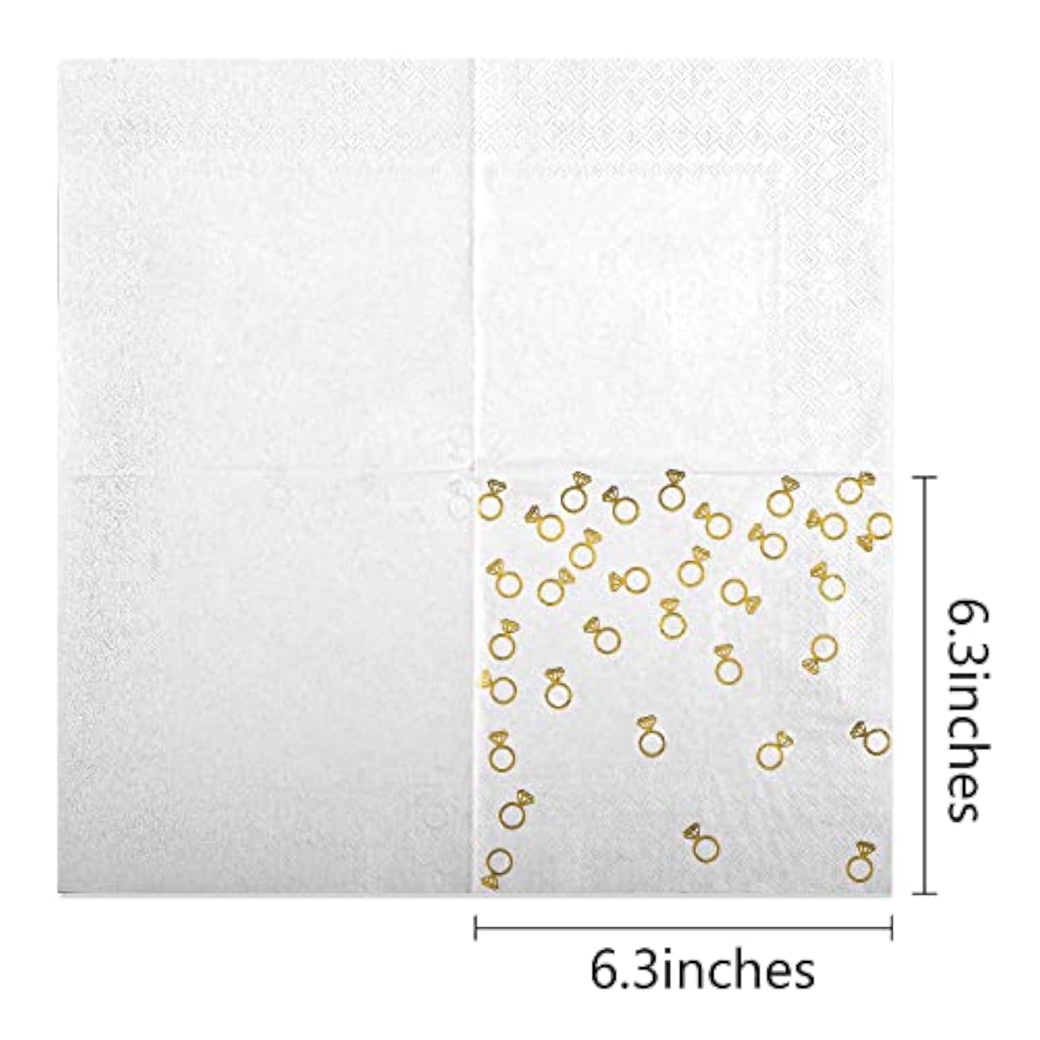 100 Pack 6.3X6.3 Inch Gold Diamond Ring Napkins - 2-Ply Cocktail Napkins Bar Napkins Disposable Party Napkins Paper Napkins Dinner For Bridal Shower Engagement Party Party Decor Valentines Day