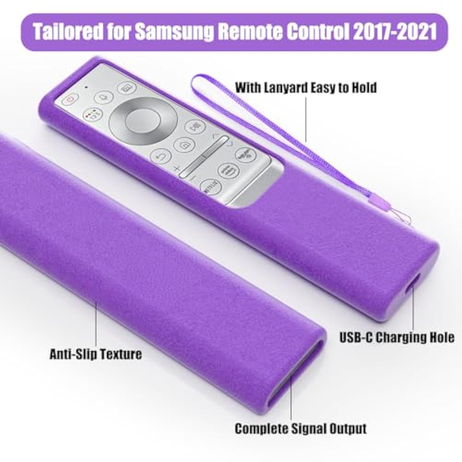 2 Pack Silicone Remote Cover for Samsung Smart TV, Anti-Slip, Purple Rose