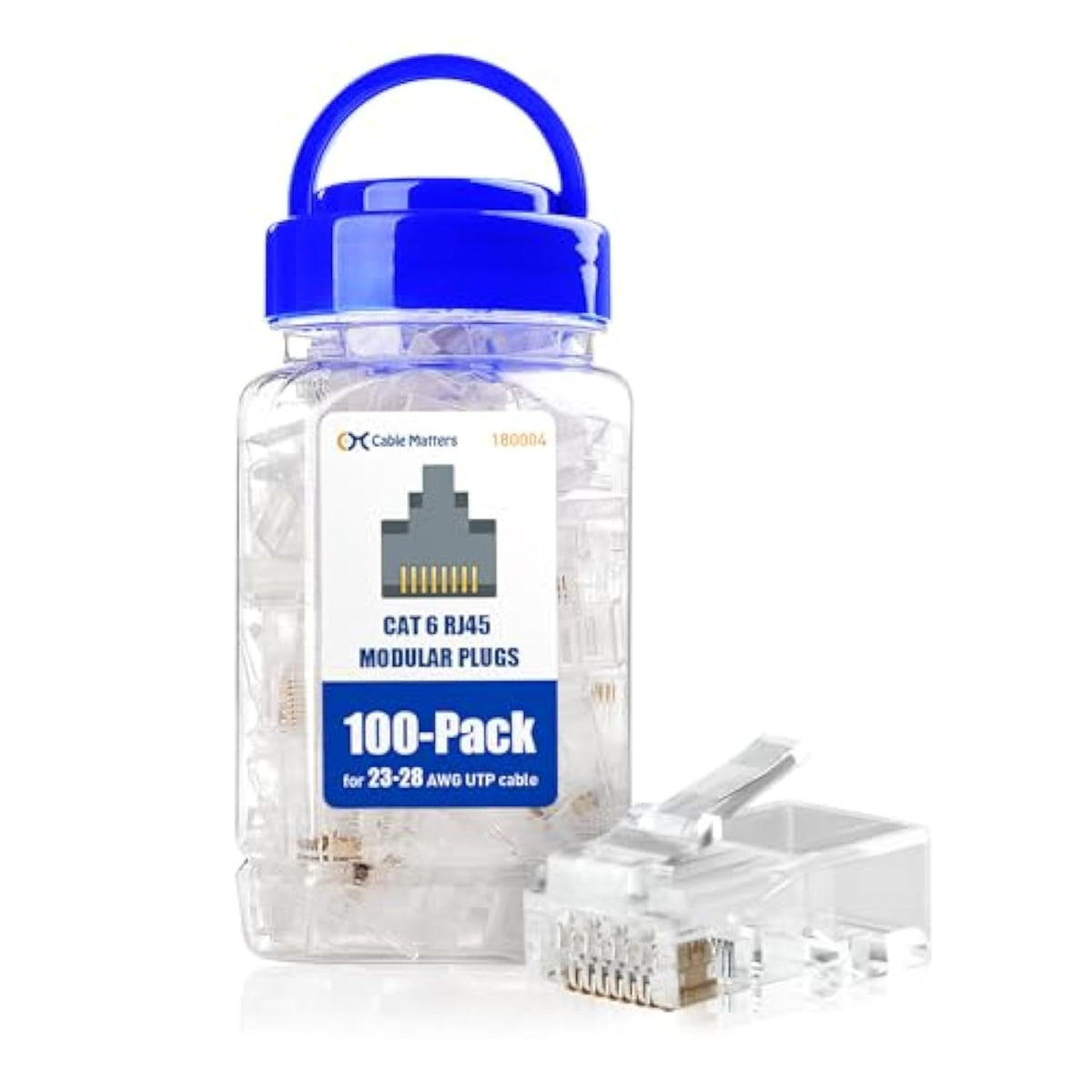 Cable Matters 100 Pack Cat 6 / Cat6 RJ45 Modular Plugs for Solid or Stranded U