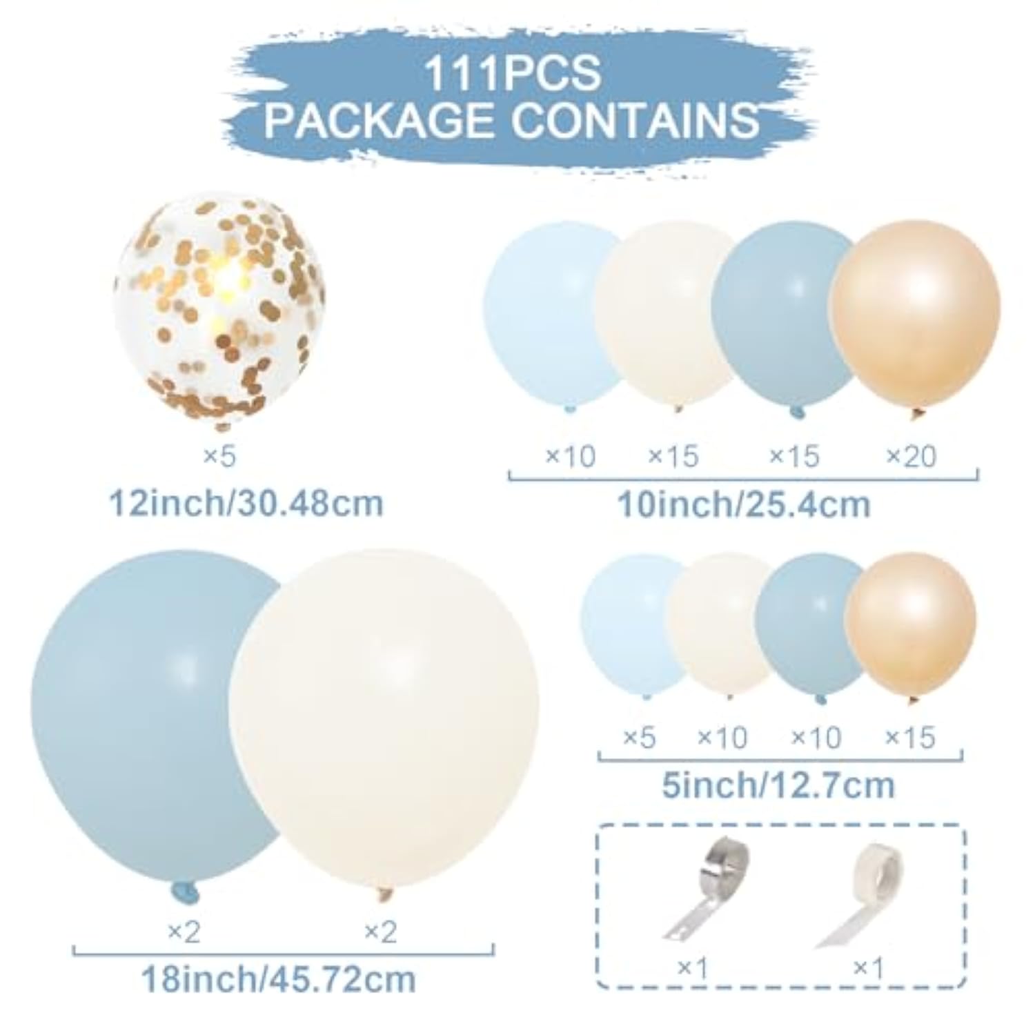 Dusty Blue Balloon Garland Kit: Gold Confetti, Baby Shower Decor