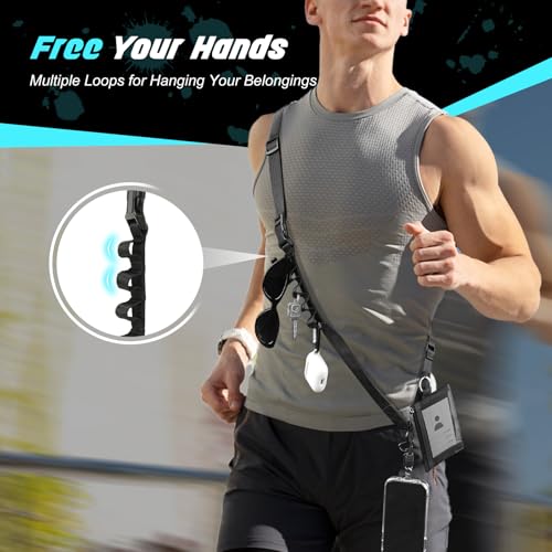 Clip and Go Phone Strap with Wallet, Phone Lanyard Crossbody with Zippered Pouch Adjustable Strap for Phones, Black