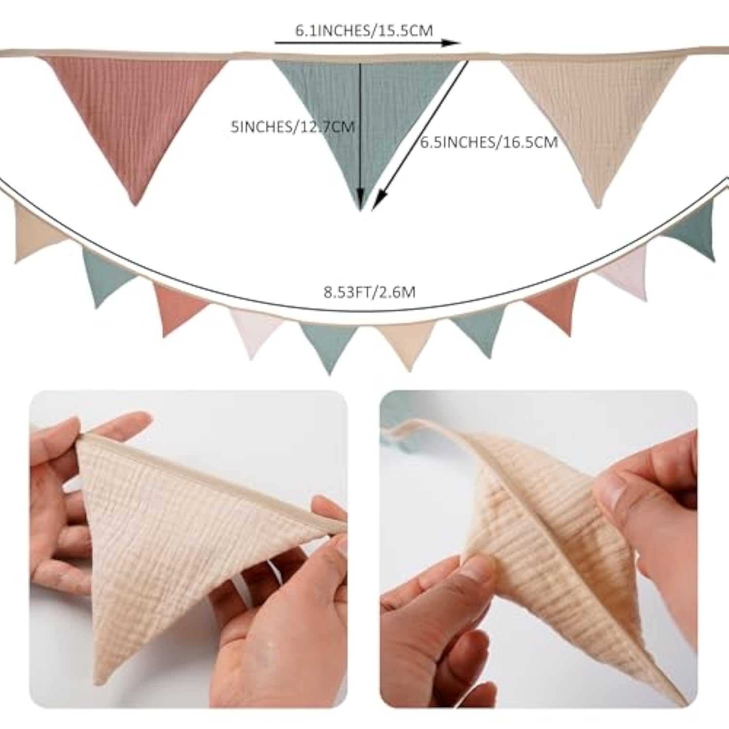 Fabric Bunting Banner, 2 Pack Handmade Neutral String Banner Each 8.5 Ft 10 Flags Nursery Wall Hanging Wedding Birthday Home Baby Shower Party Decoration Bunting (Pink)