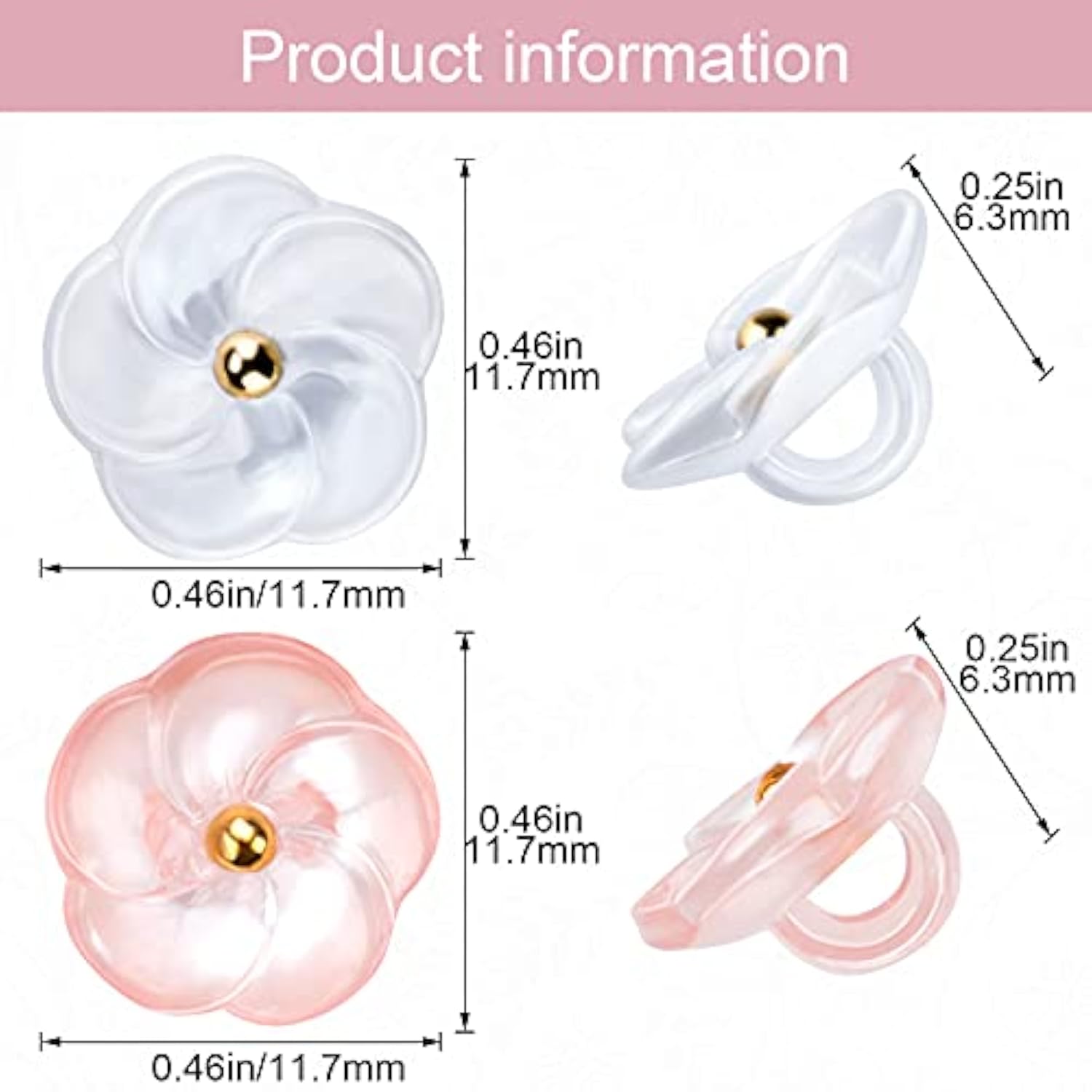 50 Pieces Flower Buttons Sew On With Shank,11.7Mm Cute Transparent But