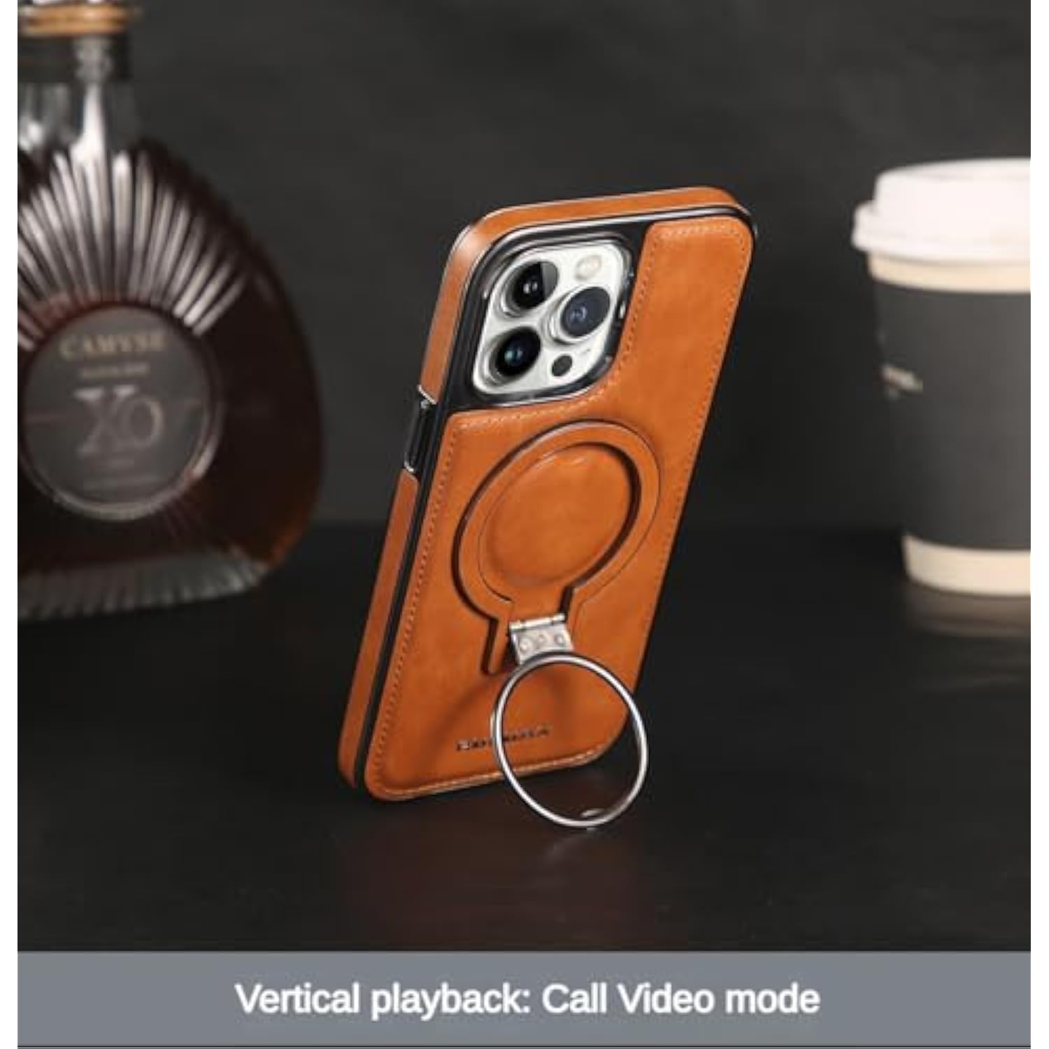 Luxury Leather Invisible Stand For Iphone Case, Iphone Leather Case With Magsafe, Case Drop Protection For Iphone 15/14/13/12 Pro Max (Brown, For Iphone 14 Promax)